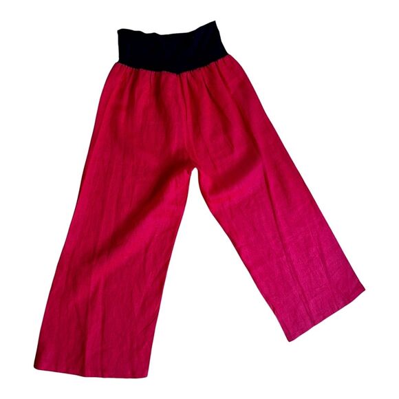 Linen Wide Leg Pants from Italy Stretch Waist Cranberry Red Large La Santilla EC - Picture 6 of 16